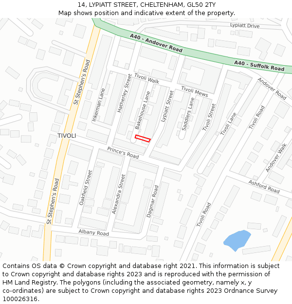 14, LYPIATT STREET, CHELTENHAM, GL50 2TY: Location map and indicative extent of plot