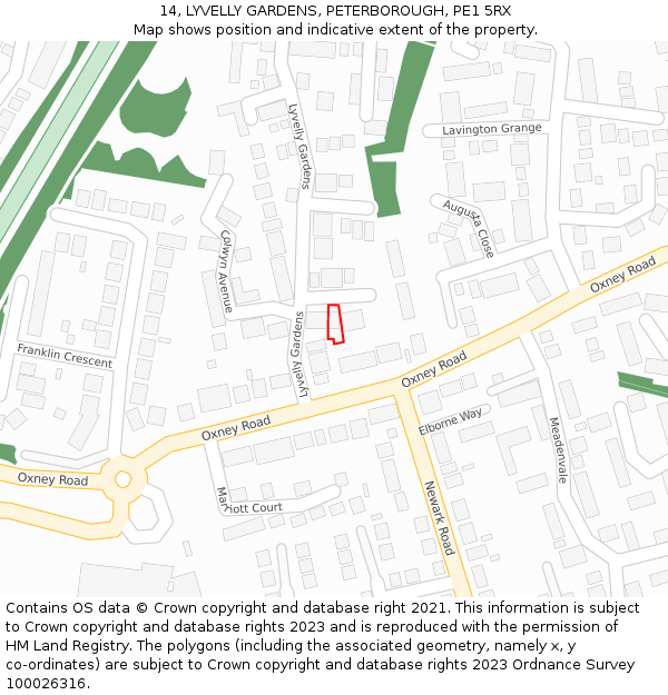 14, LYVELLY GARDENS, PETERBOROUGH, PE1 5RX: Location map and indicative extent of plot