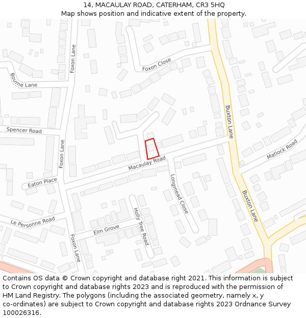 14, MACAULAY ROAD, CATERHAM, CR3 5HQ: Location map and indicative extent of plot