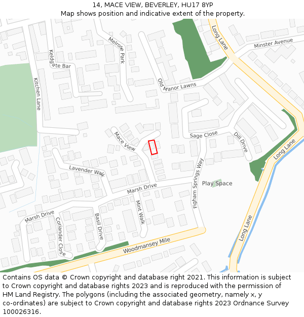 14, MACE VIEW, BEVERLEY, HU17 8YP: Location map and indicative extent of plot