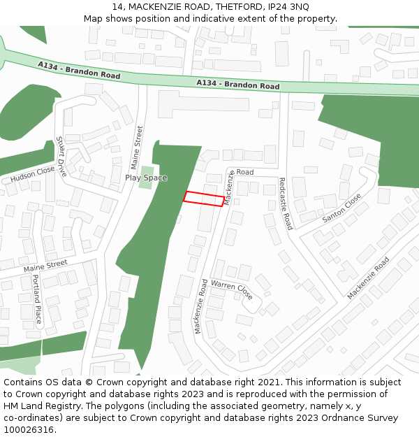 14, MACKENZIE ROAD, THETFORD, IP24 3NQ: Location map and indicative extent of plot