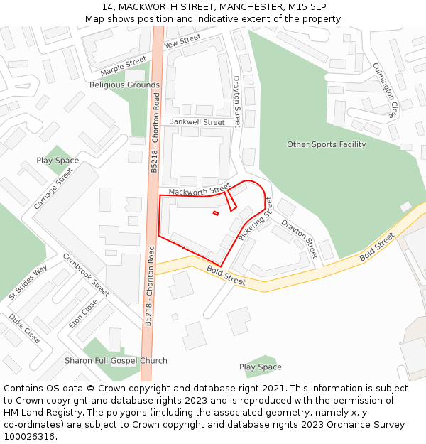 14, MACKWORTH STREET, MANCHESTER, M15 5LP: Location map and indicative extent of plot