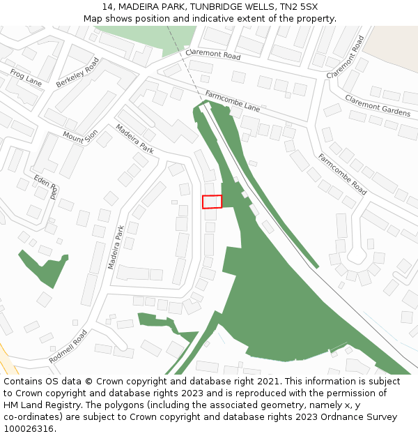 14, MADEIRA PARK, TUNBRIDGE WELLS, TN2 5SX: Location map and indicative extent of plot