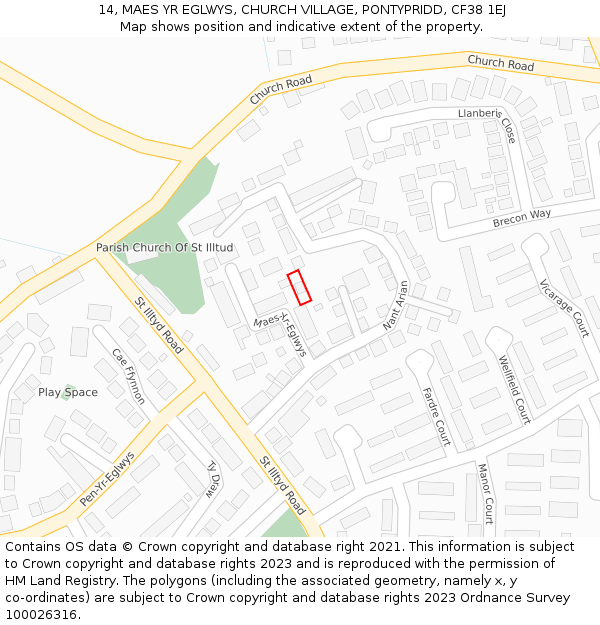 14, MAES YR EGLWYS, CHURCH VILLAGE, PONTYPRIDD, CF38 1EJ: Location map and indicative extent of plot