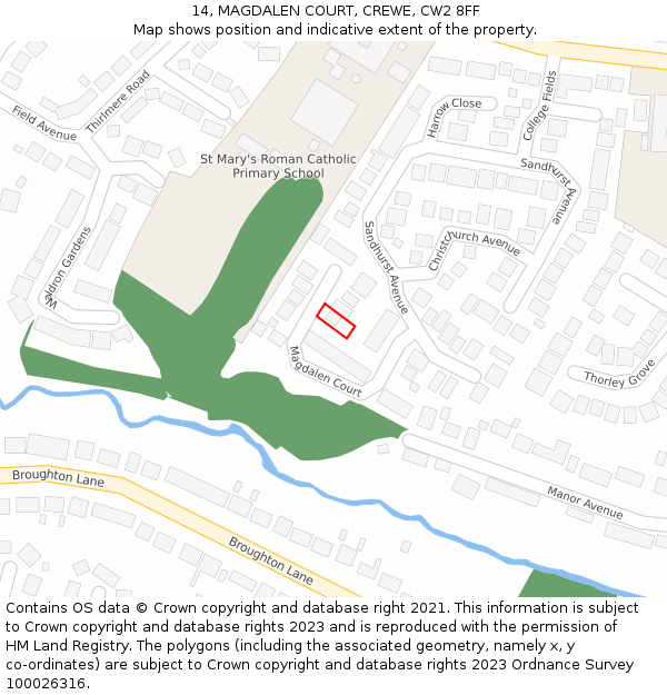 14, MAGDALEN COURT, CREWE, CW2 8FF: Location map and indicative extent of plot