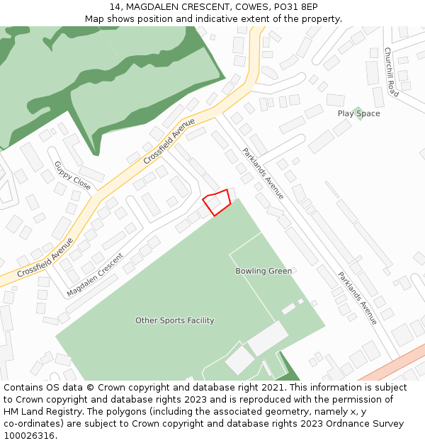 14, MAGDALEN CRESCENT, COWES, PO31 8EP: Location map and indicative extent of plot