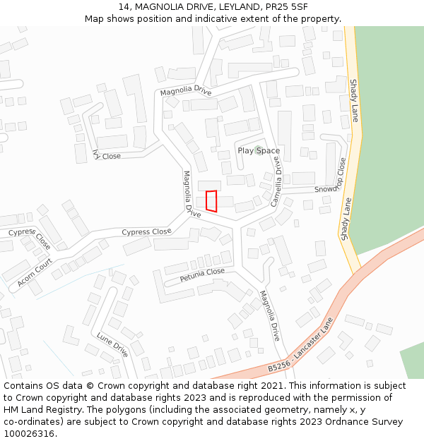 14, MAGNOLIA DRIVE, LEYLAND, PR25 5SF: Location map and indicative extent of plot
