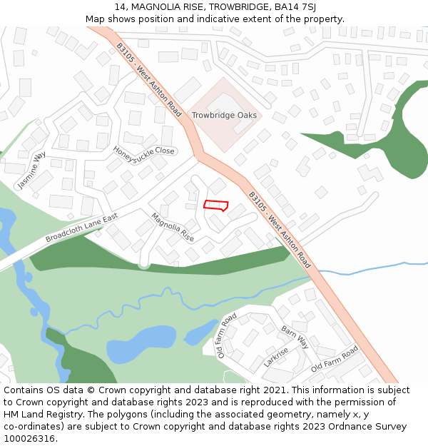 14, MAGNOLIA RISE, TROWBRIDGE, BA14 7SJ: Location map and indicative extent of plot