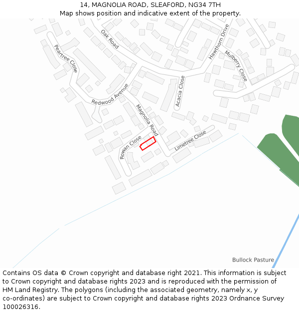 14, MAGNOLIA ROAD, SLEAFORD, NG34 7TH: Location map and indicative extent of plot