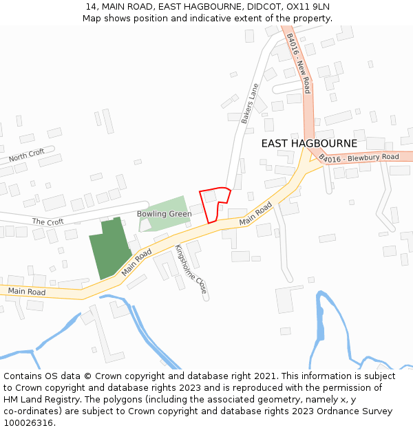 14, MAIN ROAD, EAST HAGBOURNE, DIDCOT, OX11 9LN: Location map and indicative extent of plot