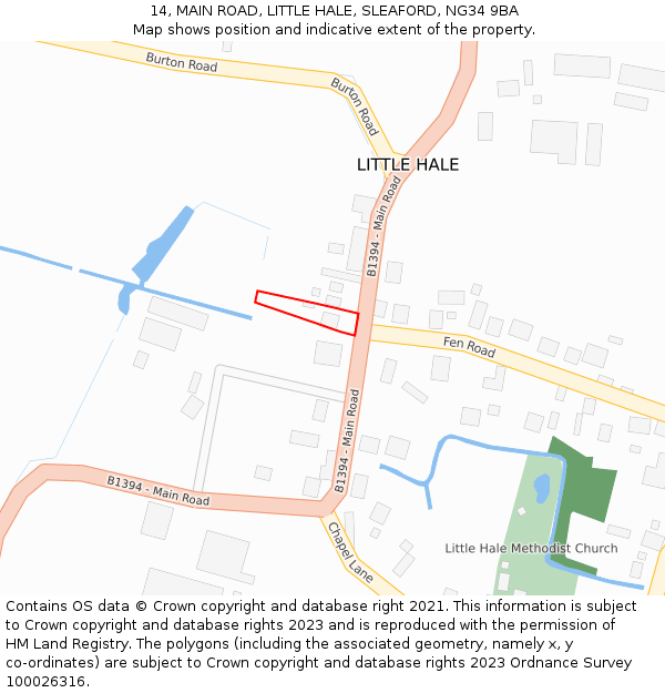 14, MAIN ROAD, LITTLE HALE, SLEAFORD, NG34 9BA: Location map and indicative extent of plot