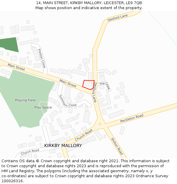 14, MAIN STREET, KIRKBY MALLORY, LEICESTER, LE9 7QB: Location map and indicative extent of plot