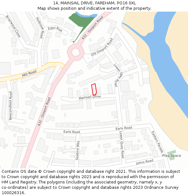 14, MAINSAIL DRIVE, FAREHAM, PO16 0XL: Location map and indicative extent of plot