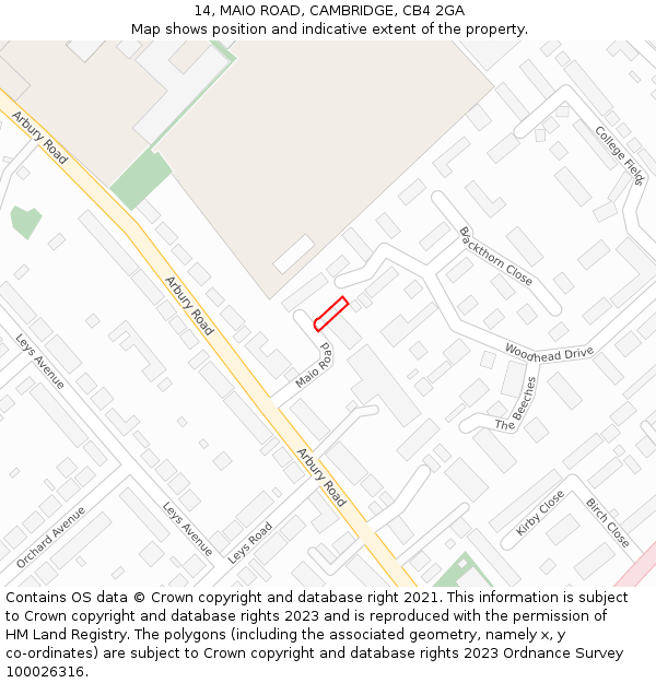 14, MAIO ROAD, CAMBRIDGE, CB4 2GA: Location map and indicative extent of plot