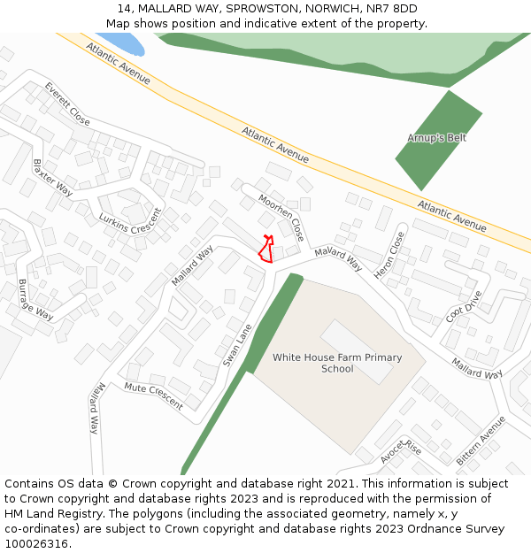 14, MALLARD WAY, SPROWSTON, NORWICH, NR7 8DD: Location map and indicative extent of plot