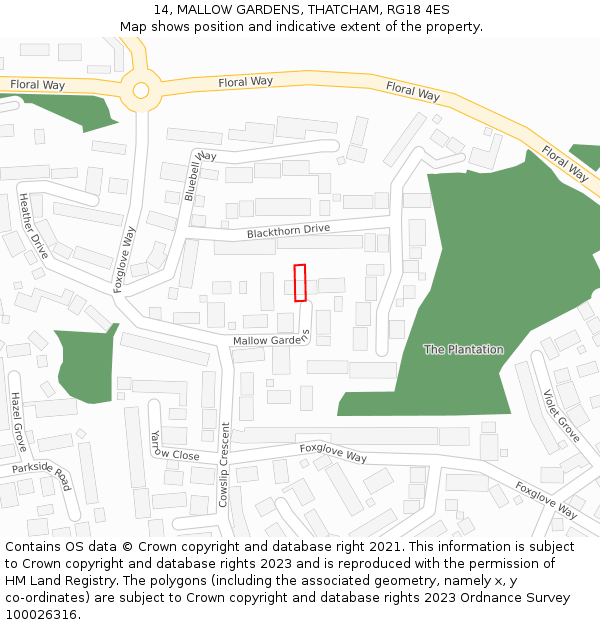 14, MALLOW GARDENS, THATCHAM, RG18 4ES: Location map and indicative extent of plot