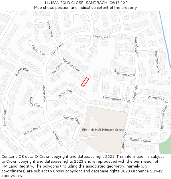 14, MANIFOLD CLOSE, SANDBACH, CW11 1XP: Location map and indicative extent of plot