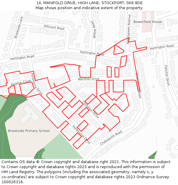 14, MANIFOLD DRIVE, HIGH LANE, STOCKPORT, SK6 8DE: Location map and indicative extent of plot