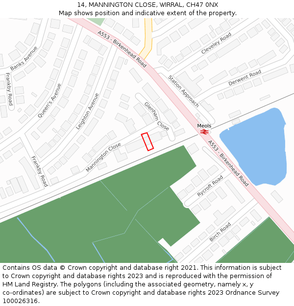 14, MANNINGTON CLOSE, WIRRAL, CH47 0NX: Location map and indicative extent of plot