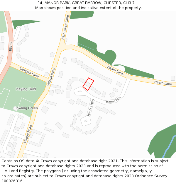 14, MANOR PARK, GREAT BARROW, CHESTER, CH3 7LH: Location map and indicative extent of plot