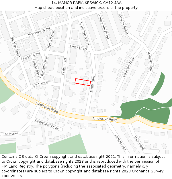 14, MANOR PARK, KESWICK, CA12 4AA: Location map and indicative extent of plot
