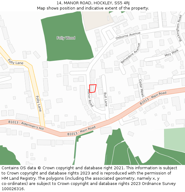 14, MANOR ROAD, HOCKLEY, SS5 4RJ: Location map and indicative extent of plot