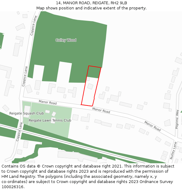14, MANOR ROAD, REIGATE, RH2 9LB: Location map and indicative extent of plot