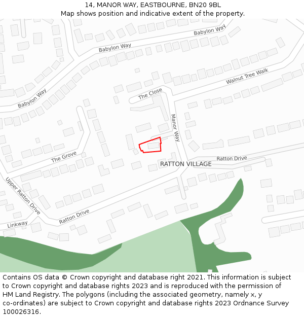 14, MANOR WAY, EASTBOURNE, BN20 9BL: Location map and indicative extent of plot
