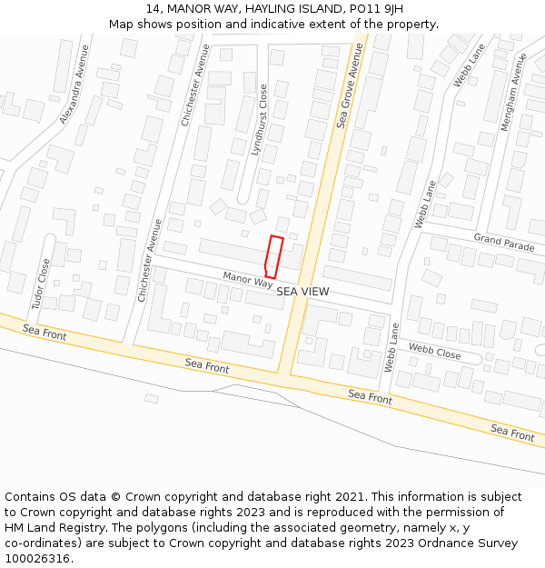 14, MANOR WAY, HAYLING ISLAND, PO11 9JH: Location map and indicative extent of plot