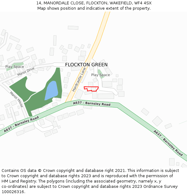 14, MANORDALE CLOSE, FLOCKTON, WAKEFIELD, WF4 4SX: Location map and indicative extent of plot