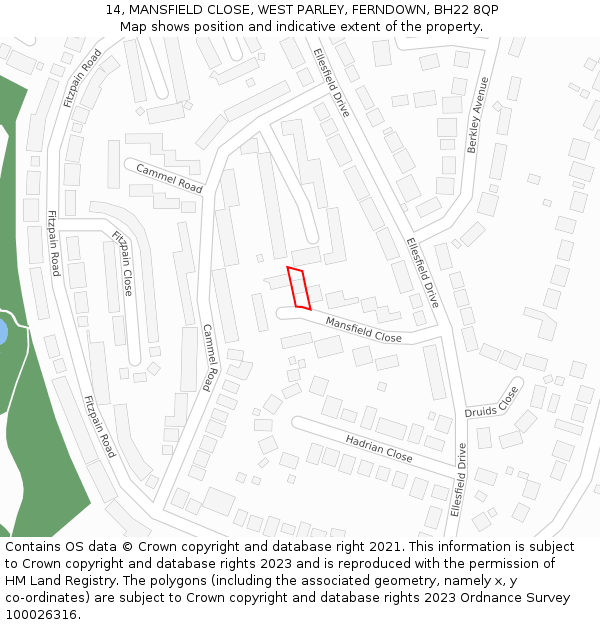 14, MANSFIELD CLOSE, WEST PARLEY, FERNDOWN, BH22 8QP: Location map and indicative extent of plot