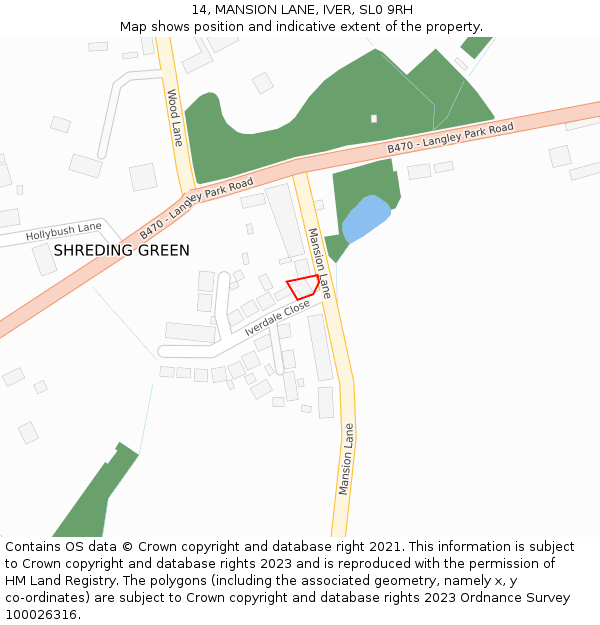 14, MANSION LANE, IVER, SL0 9RH: Location map and indicative extent of plot