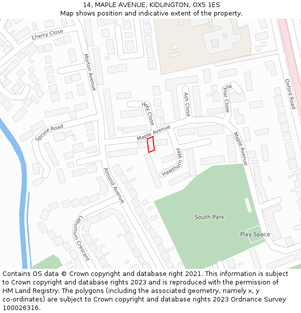 14, MAPLE AVENUE, KIDLINGTON, OX5 1ES: Location map and indicative extent of plot