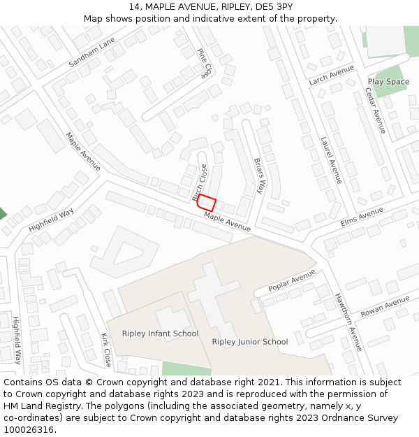 14, MAPLE AVENUE, RIPLEY, DE5 3PY: Location map and indicative extent of plot