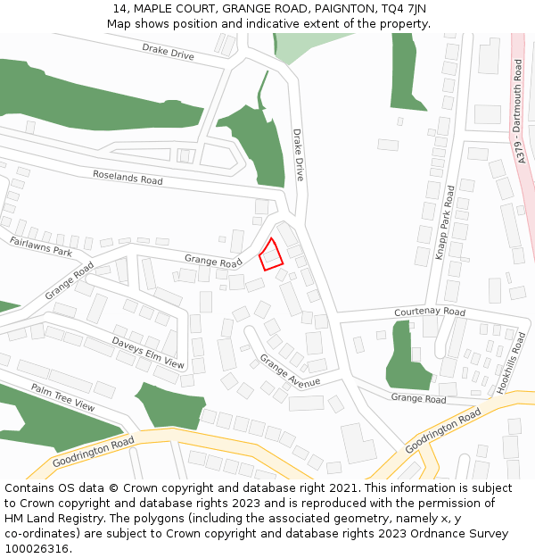 14, MAPLE COURT, GRANGE ROAD, PAIGNTON, TQ4 7JN: Location map and indicative extent of plot