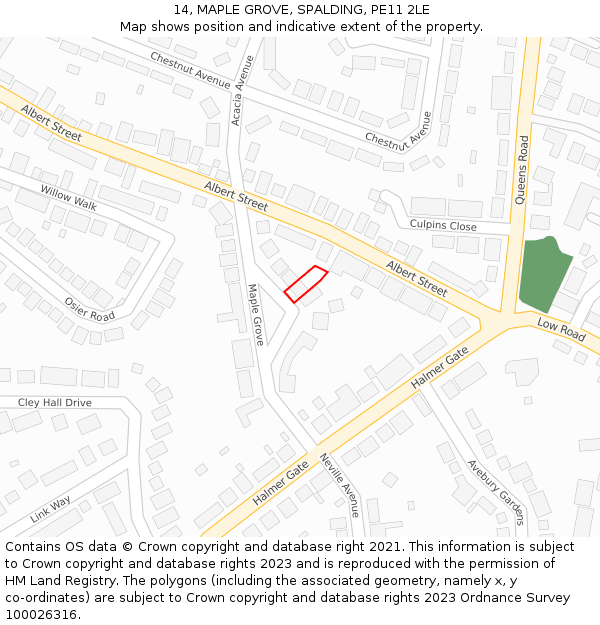 14, MAPLE GROVE, SPALDING, PE11 2LE: Location map and indicative extent of plot