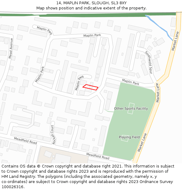14, MAPLIN PARK, SLOUGH, SL3 8XY: Location map and indicative extent of plot