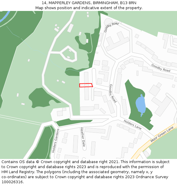14, MAPPERLEY GARDENS, BIRMINGHAM, B13 8RN: Location map and indicative extent of plot