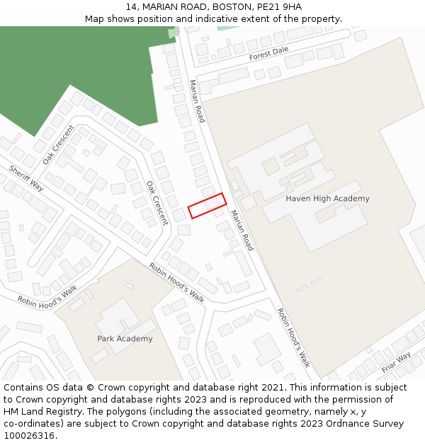 14, MARIAN ROAD, BOSTON, PE21 9HA: Location map and indicative extent of plot