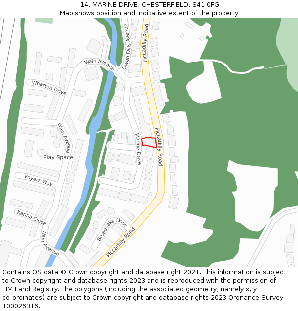 14, MARINE DRIVE, CHESTERFIELD, S41 0FG: Location map and indicative extent of plot