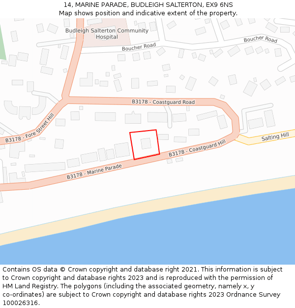 14, MARINE PARADE, BUDLEIGH SALTERTON, EX9 6NS: Location map and indicative extent of plot