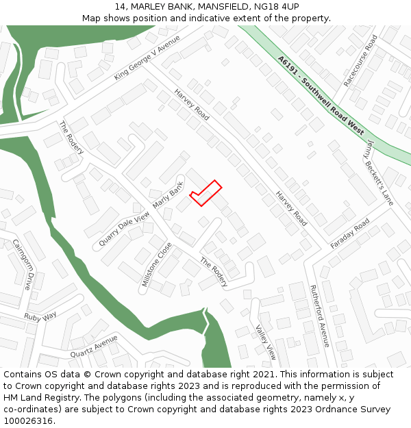 14, MARLEY BANK, MANSFIELD, NG18 4UP: Location map and indicative extent of plot