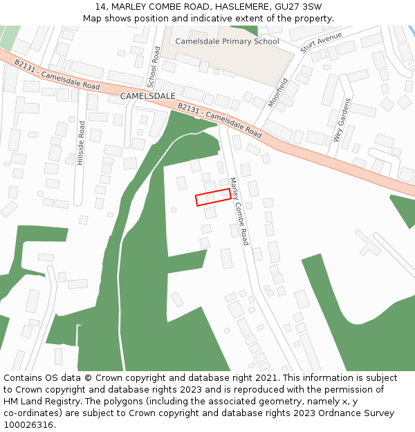 14, MARLEY COMBE ROAD, HASLEMERE, GU27 3SW: Location map and indicative extent of plot