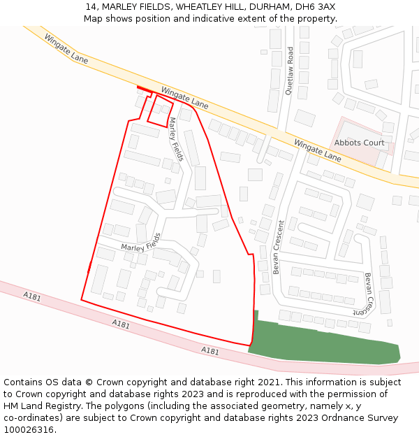 14, MARLEY FIELDS, WHEATLEY HILL, DURHAM, DH6 3AX: Location map and indicative extent of plot