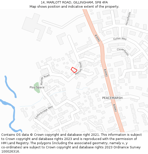 14, MARLOTT ROAD, GILLINGHAM, SP8 4FA: Location map and indicative extent of plot