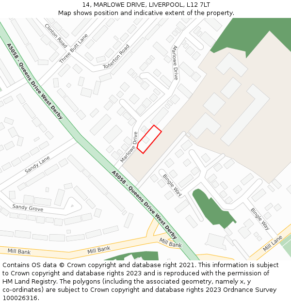 14, MARLOWE DRIVE, LIVERPOOL, L12 7LT: Location map and indicative extent of plot