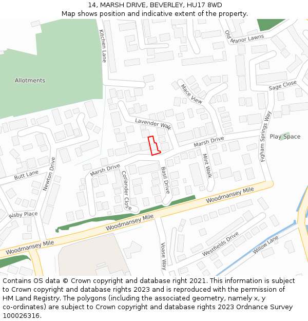 14, MARSH DRIVE, BEVERLEY, HU17 8WD: Location map and indicative extent of plot