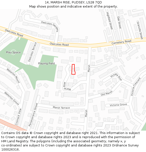 14, MARSH RISE, PUDSEY, LS28 7QD: Location map and indicative extent of plot