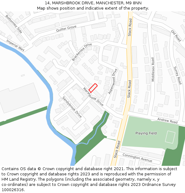 14, MARSHBROOK DRIVE, MANCHESTER, M9 8NN: Location map and indicative extent of plot