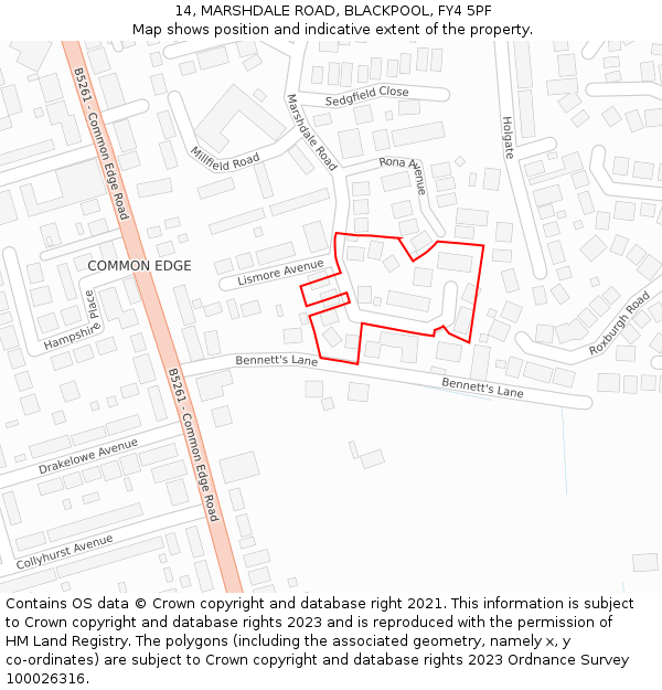 14, MARSHDALE ROAD, BLACKPOOL, FY4 5PF: Location map and indicative extent of plot